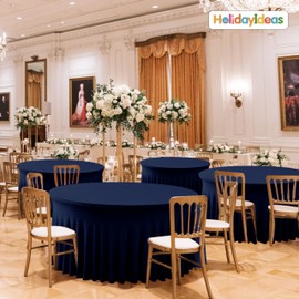 HolidayIdeas Spandex Tablecloth 6 Pack Navy Fitted Round Stretch Table Skirts 60 Inch for 5ft Folding Table,Wrinkle-Free Floor Length Tablecloths for Parties, Banquets Events