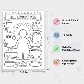 Star Student All About Me Poster - 11x14 Inches Set of 15 for Preschool Boys Color Me Activities School Supplies for Teachers and Classroom - Elementary First Day of School Display Pride Kids Educational Posters for Playroom. (Boy)