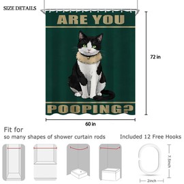 CINEKER Cute Funny Cat Shower Curtain Sets for Bathroom 60Wx72H are You Pooping Shower Curtain Green Fun Kitty Interesting Animal Bathtub Curtain Farmhouse Rustic Bathroom Decor with 12 Hooks