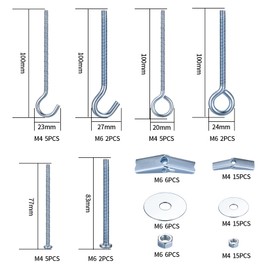 21 Sets Ceiling Hooks for Hanging Plants, Plasterboard Hooks for Ceiling Hooks Heavy Duty, M4 M6 Wing Spring Toggle Hooks Folding Dowels Mount Hook Fixing Anchors for Drywall Cavity Ceiling Light