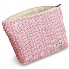 Constlia Makeup Pouch Perfect for Travel and Carrying Fabric Makeup Pouch Perfect for Lazy People's Storage and Organization Bag-Shaped Horizontally Long Ladies' Cosmetic Pouch, pink plaid
