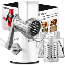 RIGSTNE Rotary Cheese Grater, 3 in 1 Cheese Shredder Grater Rotary with Handle, Vegetable Mandoline Slicer Shredder for Vegetable, Cheese, Nut