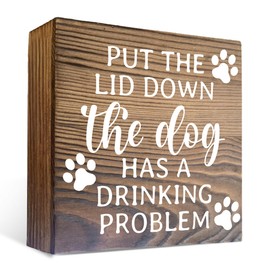 Mtrgdn Rustic Brown Wooden Box Sign - Dog Themed Wall Art - Funny Gifts for Home, Bathroom Shelf Decor