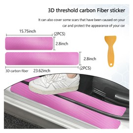 4 PCS Car Door Sill Protector, 3D Carbon Fiber Auto Door Entry Edge Guard Protection Trim, Anti-Scratch Threshold Cover Strips, Sill Protection Sticker for Car SUV Truck (Pink)