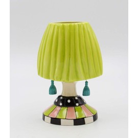 Fine Ceramic Green Hair with Glasses Lady Vase, Makeup Brushes Holder, 7-7/8" H