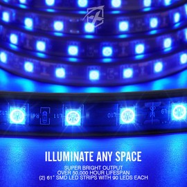 Xprite 60" Inch Blue LED Truck Bed Lights Strip Kit, Decoration Lighting Bar for Cargo Pickup Trucks Van SUV RV Boat, On|Off Switch - 2PCS