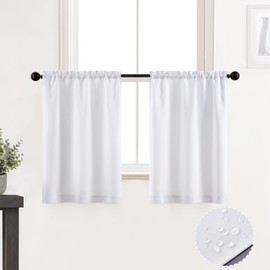 XTMYI Cafe Curtains 30 Inch Length,Short 80% Blackout Privacy White Bathroom Curtains for Small Window Kitchen Blinds
