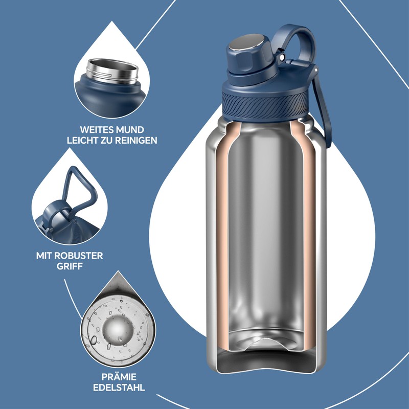 IDEUS Vacuum Insulated Water Bottle, 32 oz (950 ml) Stainless