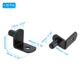 PATIKIL Shelf Peg Pins 1/4" 20pcs L-Shaped Shelf Pin Holder Cabinet Shelf Support Pins for Bookcase Closet Furniture Black