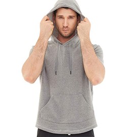 Dubinik Short Sleeve Hoodie for Men Casual Lightweight Sweatshirts with Kangaroo Pocket Grey