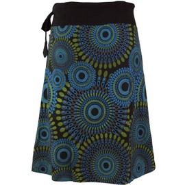 Guru-Shop Embroidered, Knee-Length Skirt, Boho Chic, Retro Mandala - Ladies’ Cotton Skirt / Short Alternative Clothing - Skort S/M (38)