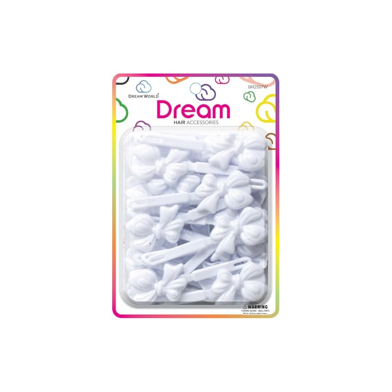 Dream World Self Hinge Barrette Soft Ribbon White 28 Piece