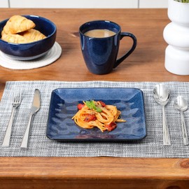 vicrays Ceramic Square Plates Set of 6 - Porcelain 8 inch Dinner Plates for Salad Dessert Appetizer Bread - Microwave Oven and Dishwasher Safe - Blue