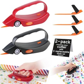 2-Pack Gift Wrap Cutter with 3 Replaceable Blades | New Wrapping Paper Cutter with Wheels | Birthday and Christmas Wrapping Paper Cutter Slider for Home, Office or Classroom (Black & Red) - Color: Black & Red