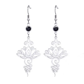 SwirlColor Lotus Flower Dangling Earrings, Healing Charm Pendant Lotus Flower Yoga Symbol Drop Earrings Stainless Steel Jewellery Gift for Women and Girls, Stainless steel + artificial rhinestones