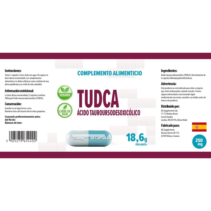 TUDCA (Tauroursodeoxycholic acid) 250 mg 60 Vegan Capsules, High Dosage,