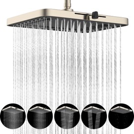 Hibbent cUPC Certified 5 Spray Modes Shower Head, 13'' High Pressure Large Rainfall Shower Head, High Flow Waterfall Bathroom Fixed Showerheads, Adjustable Swivel Ball Joint, Brushed Nickel