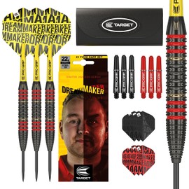 TARGET Darts Dimitri Van den Bergh Brass Steel Tip Darts Set – 22G Steel Tip Dart, Dream Maker Player Edition Dart Set, Dart Flights, Shafts & Dart Case Included | Professional Dart Accessories