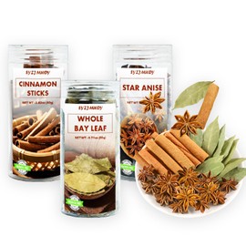 Premium Cinnamon Sticks Star Anise & Bay Leaves Variety Pack - Aromatic Spices for Cooking Baking Tea Blends Mulled Wine - Essential Kitchen Refill 3 Packs 5.64oz Gift Set