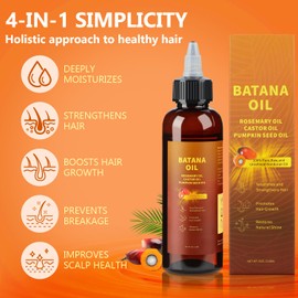 Natural Batana Hair Revival Formul,4-in-1 Liquid Batana Oil,Rosemary Oil for Hair for Men and Women,Prevents Dry Hair & Hair Loss for All Hair Types (1Pcs)