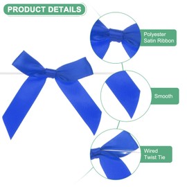 M METERXITY 100-Pack Satin Ribbon Twist Tie Bows, 2.4x2.8 Inch Bow Twist Ties, Satin Ribbon Bows for Craft DIY/Baked Goods/Hair Bow Sewing/Wedding/Birthday/Party [Blue]