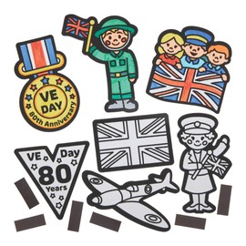 Baker Ross FN544 VE Day Colour-in Fuzzy Art Magnets - Pack of 16, VE Day for Kids, VE Day 80th Anniversary