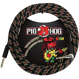 Pig Hog PCH20RAR Cable de instrumento de guitarra de rayas rasta en ángulo recto a 1/4 pulgadas, 20 pies