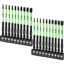 TLEEP 20 x Metric & SAE Allen Wrench Drill Bit Set 1/4" Hex Shank 4" Long Impact Wrench Hex Key Set, Magnetic Tips Allen Wrenches Sets S2 Steel Hex Bit Set, Latest Version Black Allen Key Set