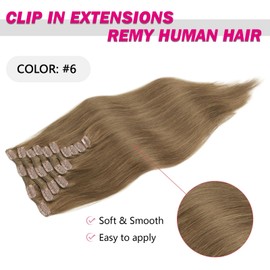 SixStarHair Chestnut Brown Clip In Human Hair Extensions 180g - Light Brown, Thick, Remy, 10 Pieces [Color 6]