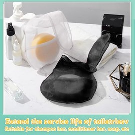 Nuanchu 2 Piezas Bolsa para Guardar Champú Jabón Bolsa para Champú y Acondicionador Jabonera de Viaje con Forma de Conejo Redes de Espuma de Lufa(Negr