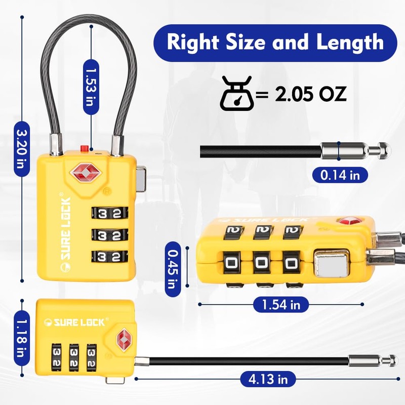SURE LOCK TSA Compatible Travel Luggage Locks, Inspection Indicator, Easy