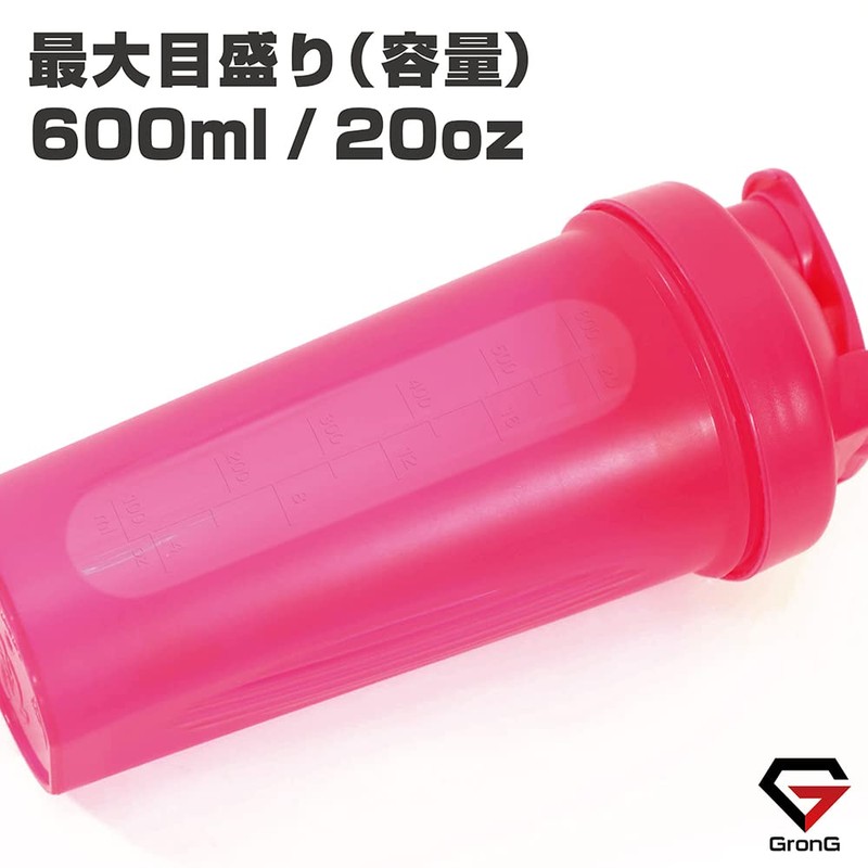 GronG Protein Shaker, Pink, 20.3 fl oz (600 ml), Set