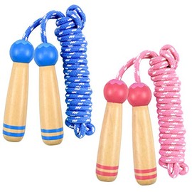 Volumoon Pack of 2 Skipping Ropes, Adjustable, Cotton Rope with Wooden Handle, Sports Fitness Skipping Rope, Group Rope, Rope Skipping Rope for Children, 245 cm, Bouncy Rope for School, Fitness