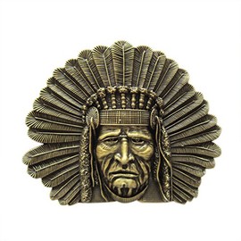 Urban Backwoods Indian Chief III Belt Buckle for Interchangeable Belt Buckle, bronze