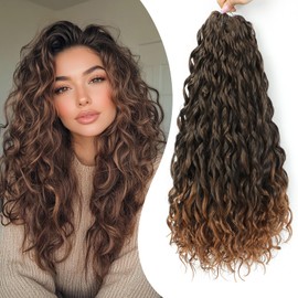 FANWYFYU 6Packs Deep Wavy Twist Crochet Braids Hair 18Inch French Curly Braiding Hair Pre-Looped Long Bohemian Crochet Hairs Water Wave Synthetic Curly Hair Extensions for Women and Girls (T1B-30)