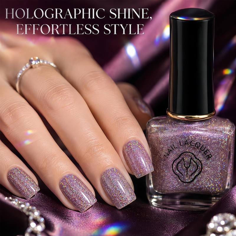 10ML Glitter Nail Polish, Quick Dry Holographic Sparkle, No UV
