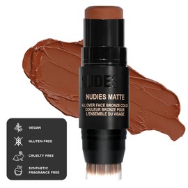 Nudestix Nudies Matte Cream Bronzer 3-in-1 All Over Face Colour for Face, Eyes, and Lips w/Blending Brush (Deep Maple Eh)