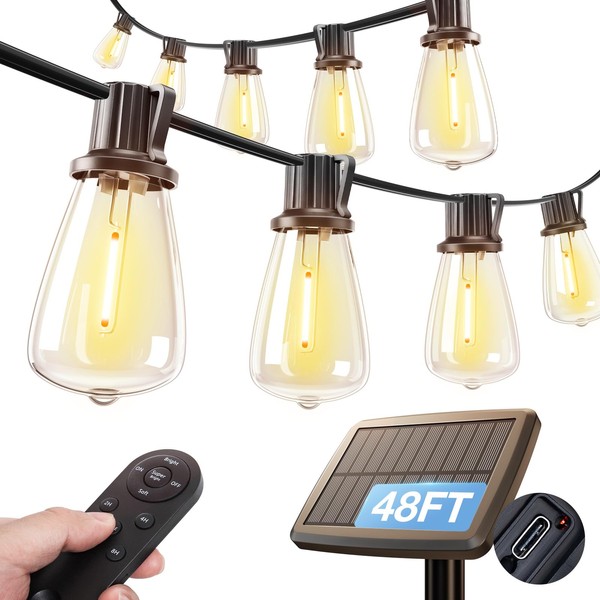 addlon 54FT(48+6) Solar String Lights Outdoor Waterproof with USB Port