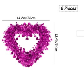 8 Pack Valentine Heart Wreaths Red Purple Tinsel Wreaths with Foil Hearts Hanging Valentine's Day Wreaths Decorations for Wedding Birthday Party Front Door Wall Window Mantel Decor (Red,Purple)