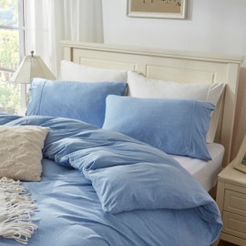 Household 100% Jersey Cotton Pillowcase 20”x36”-Light Weight, Comfortable, Super Soft Pillow Case with Envelope Closure Set of 2 (Beige Blue, King Size Pillowcase)