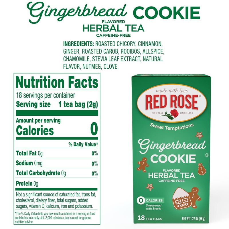 Red Rose Sweet Temptations Dessert Tea Gingerbread Cookie, Zero Carbs,