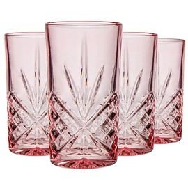 Godinger Highball Drinking Glasses, Crystal Glass Tall Cocktail Glasses, Water Glasses - Blush, Dublin Collection