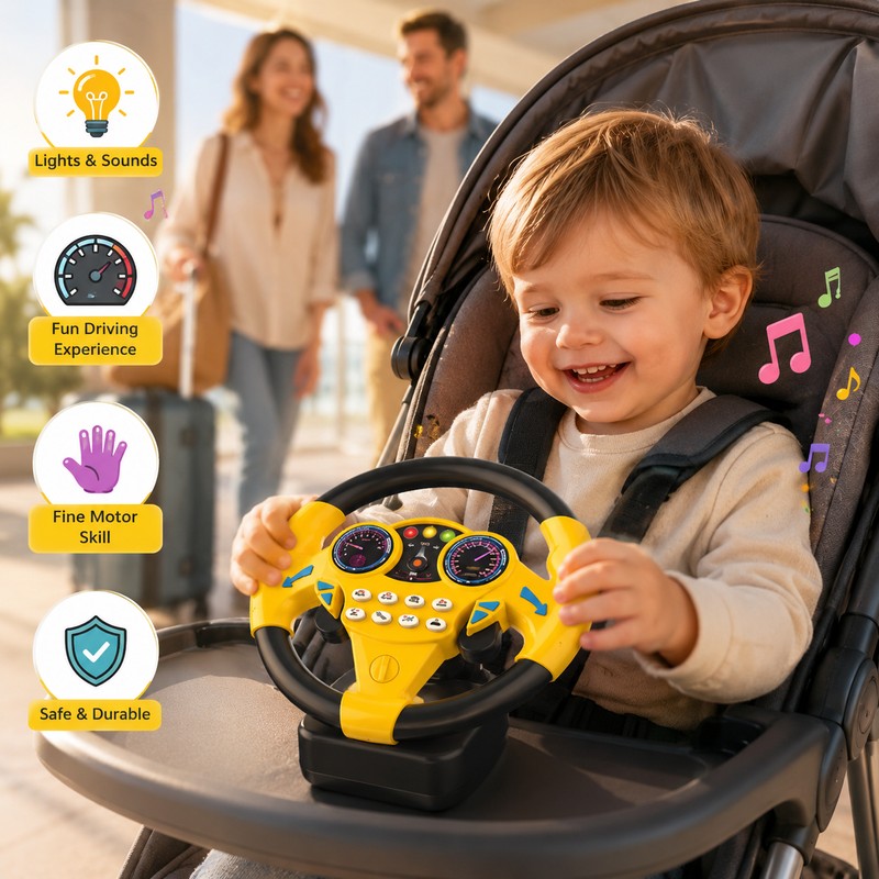 Kids Simulation Steering Wheel Toy for Pretend Play – Light
