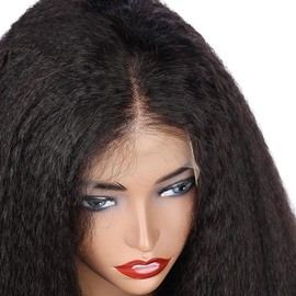 TOOCCI Lace Front Wig, 9A Brazilian Remy Lace Front Wigs, Human Hair, Yaki Kinky Straight Hair Extensions, 12 Inches