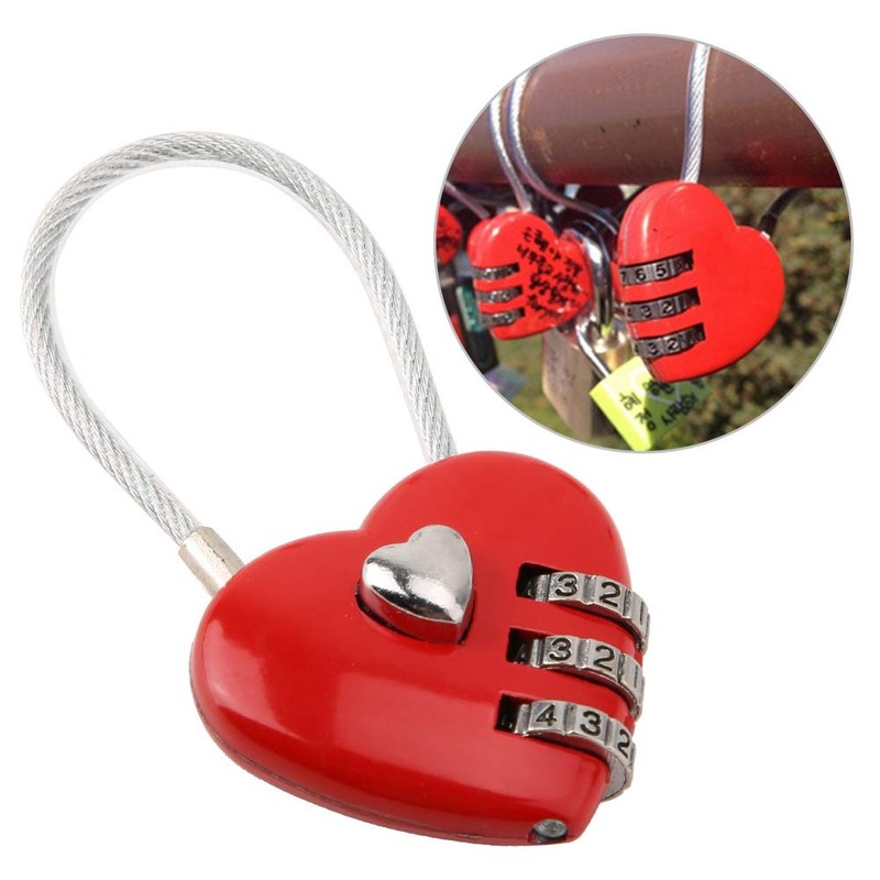 Love Heart Lock, Heart Shape 3 Digit Code Combination Luggage