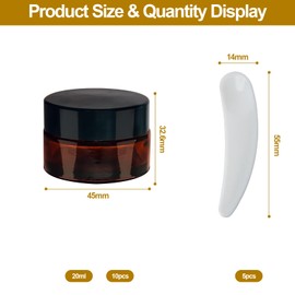 Pack of 10 Brown Glass Ointment Jars, 20 ml Cream Jars for Filling, Cream Container, Small Container with Lid, Travel Sample Container, Amber Glass Empty Container for Cosmetics, Lotions, Creams