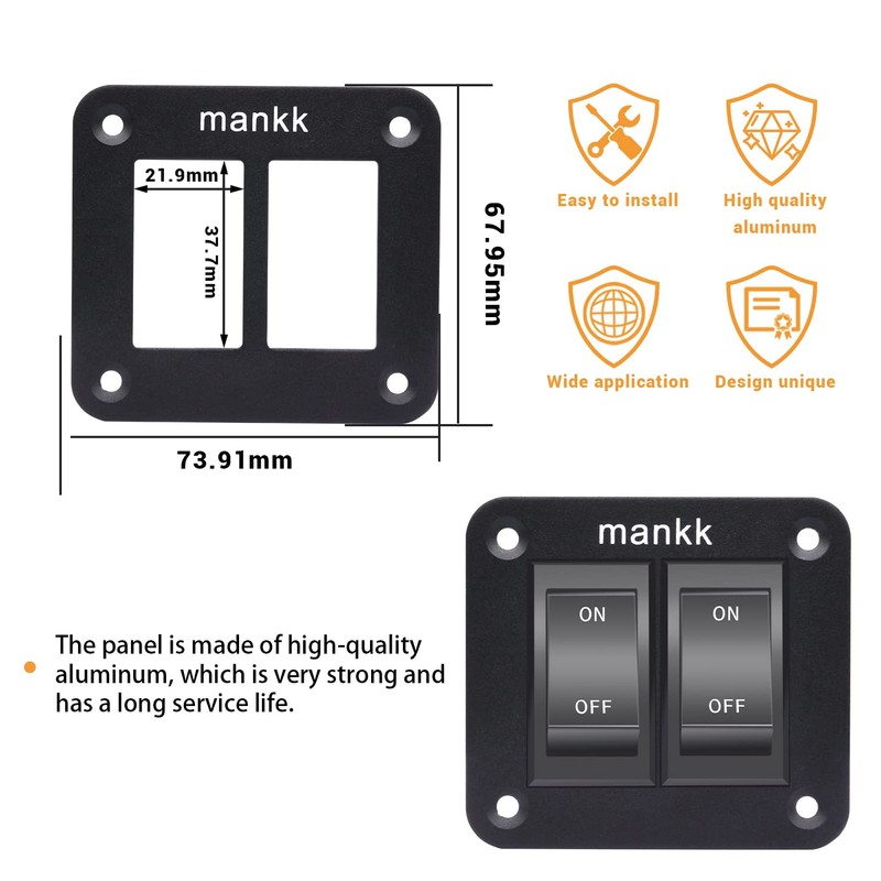mankk On-Off Switch 12V 20A 4 Pins DPST Rocker Switch