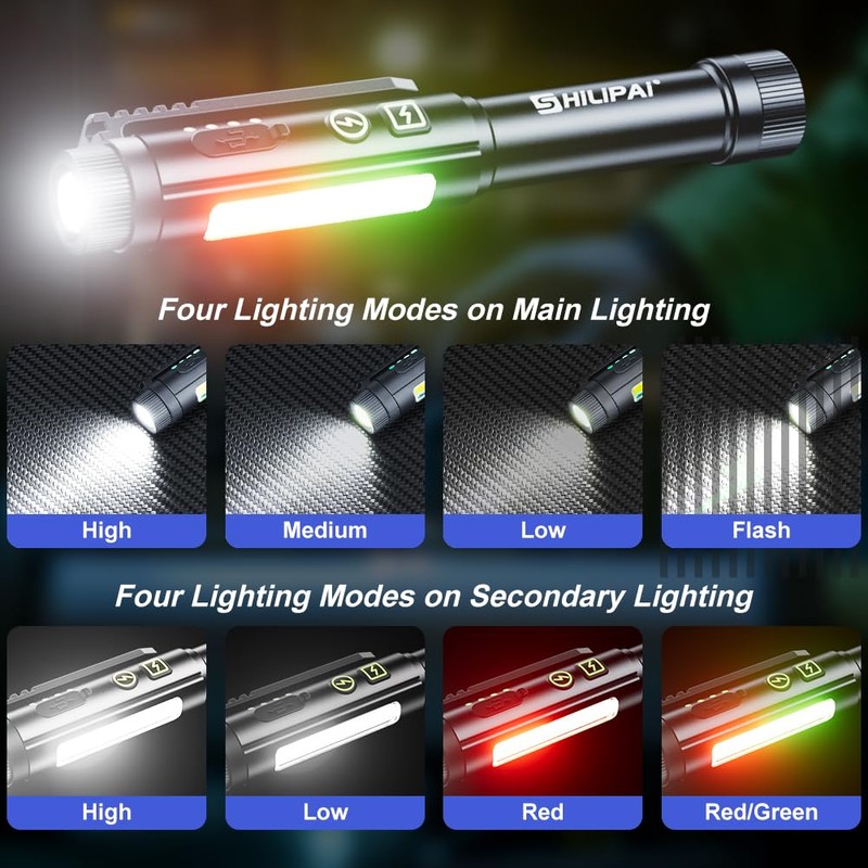 SHiLiPAi EDC Rechargeable Flashlight, Magnetic Mini LED with 8 Modes