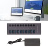 10 Port USB3.0 Hub Splitter Independent Power Supply Charging Data