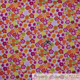 Waverly BonEful FABRIC FQ Cotton Quilt VTG White Pink Fuchsia Orange Yellow Small Flower
